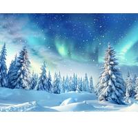 LYCGS 10x8ft Winter Wonderland Forest Photography Backdrop Christmas Tree Snowflake Aurora Photo Background X-446