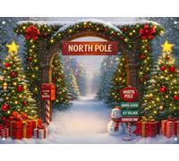 LYCGS 118.1''x 82.6''Fabric Christmas Backdrop Winter Wonderland Forest North Pole Snowy Xmas Tree Photography Background Christmas Decoration Banner X-443