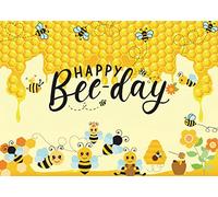 LYCGS 6X4FT Happy Bee Day Yellow Honeycomb Banner - Baby Birthday Decorations - X-1