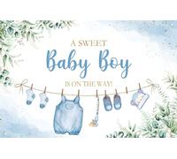 LYCGS 71''x47'' Cute Boys Clothes Baby Shower Backdrop Green Leaves Gold Dots Baby Shower Party Banner a Sweet Baby Boy is on The Way Newborn Kids Decoration x-425