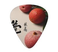Lychee and calligraphy guitar pick set, 3 different thicknesses, 12 pieces for a variety of instruments
