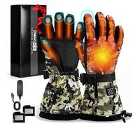 Lychee Camouflage Rechargeable Heated Gloves, 7.4V, 22.2Wh Fast Heating for Men Women, Waterproof & Double Windproof Electric Heated Gloves, Camp Gloves for Outdoor Skiing Hunting Hiking Camping (M)
