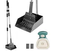 lychee Heavy Duty Stainless Metal Dog Pooper Scooper Tray and Rake Set for Yard- Portable Pooper Scooper for Small to Medium Dogs, Adjustable Long Handle,Rust-Proof, with Bag Attachment, Leash Clip