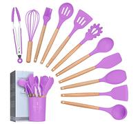 Lychee Kitchen Utensil Set Silicone Cooking Utensils - 12 Pieces Cooking Spatula Turner Heat Resistant Tools with Wooden Handle for Nonstick Non Scratch Cookware Kitchen Gadgets Set (Purple)