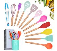 Lychee Kitchen Utensil Set Silicone Cooking Utensils - 12 Pieces Cooking Spatula Turner Heat Resistant Tools with Wooden Handle for Nonstick Non Scratch Cookware Kitchen Gadgets Set (Colour)
