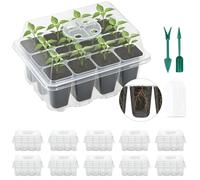 Lychee Seed Trays, 10 Pack 120 Cells Propagator Growing Thicken Seedling Starter Growing Trays with Lidded/Rotatable vent design for Greenhouse & Gardens (Transparent,10Piece)