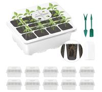 Lychee Seed Trays, 10 Pack 120 Cells Propagator Growing Thicken Seedling Starter Growing Trays with Lidded/Rotatable vent design for Greenhouse & Gardens (White,10Piece)