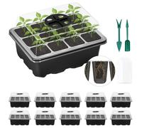 Lychee Seed Trays, 10 Pack 120 Cells Propagator Growing Thicken Seedling Starter Growing Trays with Lidded/Rotatable vent design for Greenhouse & Gardens (Black,10Piece)
