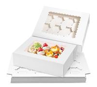 Lychico 12-Cupcake Carrier Box with Window（10 Pack） - Premium White Cardboard Pastry Box with Secure Lock, No-Glue Assembly for Transporting & Displaying Cupcakes, Muffins, Cookies