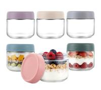 Lychico 6-Pack 300ml Glass Jars with Airtight Lids, Leakproof Containers for Overnight Oats, Yogurt, Smoothies, Sauces, Meal Prep & Fermentation, Wide Mouth Refillable Jars
