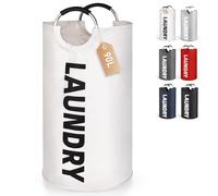 Lychico 90L Laundry Basket, Large Foldable Collapsible Washing Basket with Handles, Waterproof Storage Hamper, Portable Laundry Bag for Home Use, Space Saving Clothes Organiser, Beige