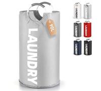 Lychico 90L Laundry Basket, Large Foldable Collapsible Washing Basket with Handles, Waterproof Storage Hamper, Portable Laundry Bag for Home Use, Space Saving Clothes Organiser, Light Grey