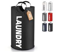 Lychico 90L Laundry Basket, Large Foldable Collapsible Washing Basket with Handles, Waterproof Storage Hamper, Portable Laundry Bag for Home Use, Space Saving Clothes Organiser, Black