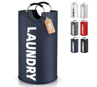 Lychico 90L Laundry Basket, Large Foldable Collapsible Washing Basket with Handles, Waterproof Storage Hamper, Portable Laundry Bag for Home Use, Space Saving Clothes Organiser, Navy Blue