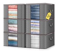 Lychico 90L Storage Bags 6 Pack with Clear Window - Large Moving Boxes & Storage Organisers for Clothes, Bedding, Seasonal Storage, Reinforced Handles & Seams (60x40x35cm)