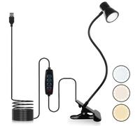 Lychico Clip On Desk Lamp, USB LED Reading Light with 3 Colour Modes & 10 Brightness Levels, Eye-Caring Flexible Gooseneck Lamp for Home Office, Bedroom, Study, Work & Dormitory
