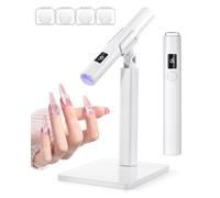 Lychico Handheld UV LED Nail Lamp with Stand, Portable Cordless Nail Dryer Light for Gel Polish with 4 Soft Silicone Heads, USB Rechargeable, One-Button Operation for Home Salon Use