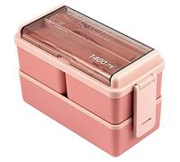 Lychico Lunch Box, 1400ml Bento Box with Spoon Fork, Stackable 2 Layer 3 Compartments Leak Proof Japanese Lunch Box, Meal Prep Container Box for Adults Kids Students Office Microwave Dishwasher Safe