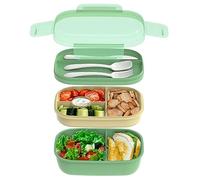 Lychico Lunch Box, 1900ml Bento Box with Spoon Fork & Dressing Containers, Stackable 3 Layer 6 Compartments Leak Proof Lunch Box, Meal Prep Container Box, Microwave Dishwasher Safe, Green