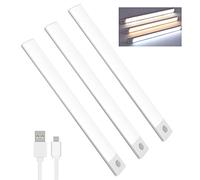 Lychico Motion Sensor Lights Indoor (30cm), 3 Pack 60 LED Under Cabinet Lights 6000K, USB Rechargeable Battery Powered Night Lights with Magnetic Strip for Kitchen, Wardrobe, Garage, Stairs, Bedroom