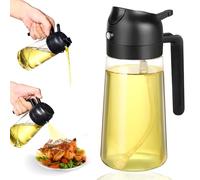 Lychico Oil Dispenser Bottle 470ml/16oz, 2 In 1 Oil Dispenser and Oil Sprayer, Food Grade Spray Bottle for Kitchen Cooking, Oil Dispenser for BBQ, Salad, Baking Steak, Air Fryer, Black