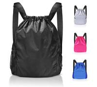 Lychico Waterproof Drawstring Bags, Swim PE Backpack Bag for Men & Women, Sports Gym, Travel, Swimming, Beach, Large Daypack, Black