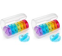 Lychico Weekly Pill Organiser 7-Day, 2 Times a Day (Morning & Night), 14 Compartments Pill Box, Portable Travel Pill Case with Secure Clasps & Fliptop Lid, BPA-Free (Pack of 2)