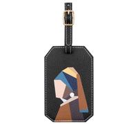 Lychii Art-Inspired PU Leather Luggage Tags for Suitcases with Secure Strap & Waterproof PVC - Vibrant Orange/Black/Green Travel Essentials, Personalized Creative Artistic Gift for Women
