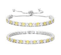 Lyciel 4mm Tennis Zircon Bracelets Set for Women - Size 7.09/10.24" S925 Silver Plated Tennis Birthstone Bracelet, Charm Fine Jewelry Valentines Day Gifts for Women (Yellow)