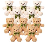 LYCN 10 Pack Small Teddy Bears Bulk,25cm Cute Teddy Bear Plush Toy with Bow Tie, Soft Stuffed Animals Teddy Bear for Graduation Birthday Wedding Christmas Party Gift,10 Inch (White,Brown)