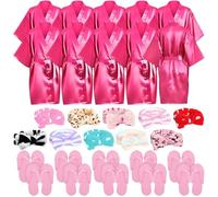 LYCN 10Pcs Girls Spa Robes, Girls Satin Silk Kimono Robe Set with 10 Headbands 10 EVA Slippers Kids Princess Sleepwear for Bridal Shower Party Supplies (UK, Numeric, 60, SIZE 8)