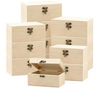 LYCN 12 Pack Unfinished Wooden Craft Boxes, 17 x 13 x 8 cm Small Wood Box with Hinged Lid and Locking Clasp, Unpainted Keepsake Boxes Wooden Treasure Box for Crafts Jewelry Storage Home Decoration