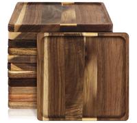 LYCN 12Pcs Square Acacia Wood Plates Set, 20 x 20cm Wooden Charcuterie Board Small Cheese Appetizer Steak Serving Trays for Decor Food Desserts Bread Fruit Tea BBQ Wooden Chargers