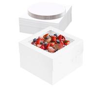 LYCN 15 Pack Cardboard Square Cake Box with Cake Cardboard, 10 inch Tall Cake Boxes with Transparent Window, White Bakery Boxes Large Baking Boxes for Multi-Layer Cakes Dessert Pastry Pies Donuts