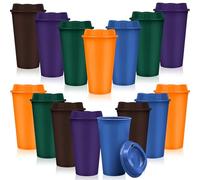 LYCN 15 Pack Reusable Coffee Cups with Lids,16 oz/450 ml Colourful Plastic Travel Mug Bulk, Cold Cups Party to Go Tumbler for Iced Coffee Smoothie Milkshake (5 Colors)