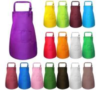LYCN 16 Pieces Kids Apron for Painting, Kids Art Aprons with Pockets Bulk, Craft Apron Adjustable Kitchen Aprons for Children Chef Cooking, Baking, Gardening, Kitchen Activity (7~13Years)