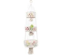 LYCN 3 Tier Hanging Basket, Macrame Hanging Fruit Baskets for Kitchen Space Saving Indoor Hanging Plant Holder Hangers, Boho Wall Storage Basket for Vegetable Kitchen Countertop (110cm,Beige)