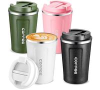 LYCN 4 Pack Travel Coffee Cup, Reusable Insulated Coffee Mugs with Spill Proof Leak Proof Lids, 380 ml Stainless Steel Vacuum Coffee Thermal Tumblers for Camping Halloween Hot Cold Drink,13 oz
