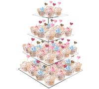 LYCN 4 Tier Acrylic Cupcake Stand, Square Cake Display Stand Clear Dessert Pastry Tower, Cupcake Stand Holder Tree for Birthday Wedding Baby Shower Party DéCor