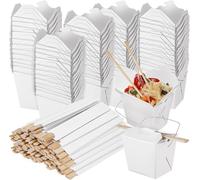 LYCN 50 Set Chinese Takeout Containers, 16 oz Paper To Go Boxes for Food and Disposable Chopsticks, Stackable Paper Take Out Boxes with Metal Wire Handle for Restaurants Hot or Cold Food Leftovers