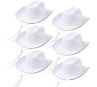LYCN 6 Pack White Cowboy Hat, Felt Cowboy Hats Bulk, Wide Brim Cowgirl Hats with Adjustable Drawstring for Wedding Bride Bachelor Hen Party Celebrating Dress Up, Men Women