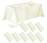 LYCN 8 Pack Ivory White Drape Satin Tablecloths Covered Large Size Bright Overlay Tablecloths Rectangular Bright Silk Smooth Tablecloth for Weddings Banquets Parties Catering and Event Decorations