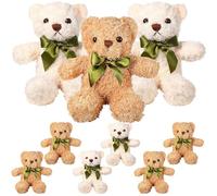LYCN 9 Pack Teddy Bears Bulk, 25cm Bear Plush Toy, Small Cute Soft Bear Stuffed Animals with Bow Tie for Graduation Birthday Wedding Baby Shower Party Gift, White&Brown(10inch)