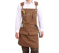 LYCN Woodwork Aprons for Men, Adjustable Cotton Canvas Apron with Tool Pockets, Heavy Duty Workshop Cross Back Carpenter Work Aprons for Chef's Gift Horticulture Barbecue Cafe (Brown)