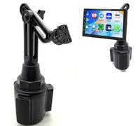 LycoGear Drinks Cup Holder Car Mount for Portable 8" 9" 10" inch CarPlay Screens w/Adjustable Height & Movable Arm (4 Prong Connector)