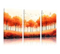 Lycosidae 3-Panel Canvas Wall Art Pictures - Autumn Forest Landscape Print, for Living Room, Bedroom, Office, Hotel, Café, Home Decor 12×16inch