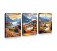 Lycosidae 3-Panel Canvas Wall Art Pictures - Autumn Mountain Landscape Print, for Living Room, Bedroom, Office, Hotel, Café, Home Decor 12×16inch