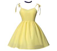 LyCosLynen Fancy Dress Yellow Cosplay Costume Dress Set Hallowen Cosplay Outfit Yellow A-line Dress, Headpiece,Shoulder Strap, Necklace