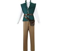 LyCosLynen Long Hair Princess Costume Set For Men Halloween Cosplay Medieval Hero Outfit with Vest, Shirt,Pants,Belt & Fanny Pack