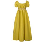 LyCosLynen Women's Elegant Regency Ball Gown Tea Dress Vintage Costume with Sash Empire Waist Ruffled Puff Sleeve Long Renaissance Dress for Parties, Weddings and Gala